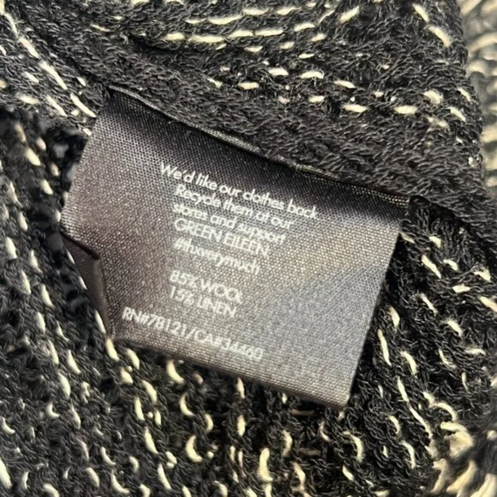 Eileen Fisher Sweater Womens PP / XS Black Tan Sheer Pullover Wool Linen Box Top
